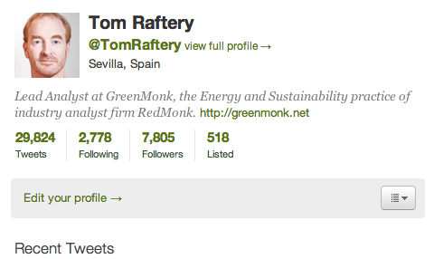 Tom Raftery Twitter profile Feb 14 2011